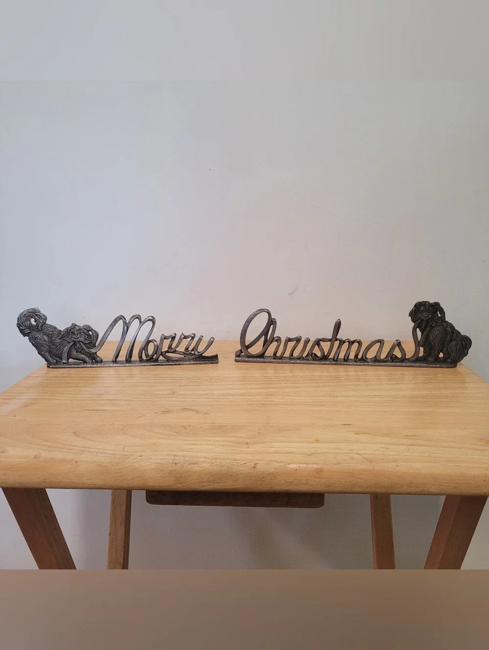 Metzke pewter Christmas dog mantel shelf sitters Vintage Holiday Decor